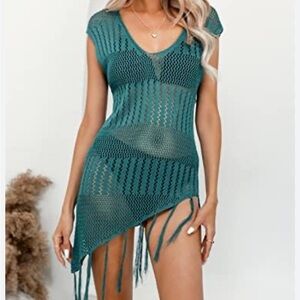 Cupshe Teal Fringe Swimsuit Cover Up M BNWT